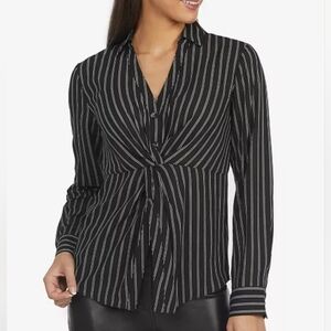 Laundry by Shelli Segal Black and White Striped Sheer Blouse with Twist, Sz S